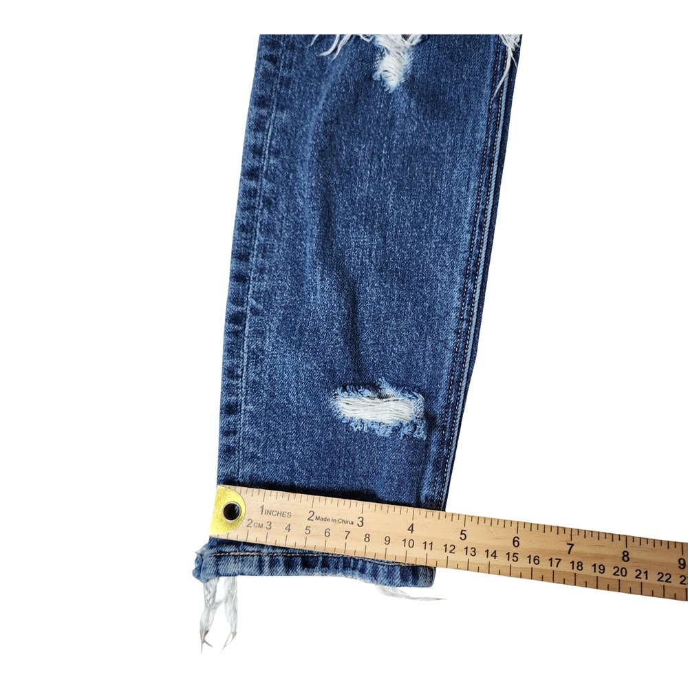 American Eagle Strigid Distressed Mom Jeans Dark Wash Floral Embroidery Size 000 - Picture 8 of 13